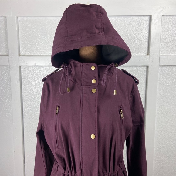 Eden Society Burgundy Hooded Utility Jacket Women’s Large - Picture 2 of 10